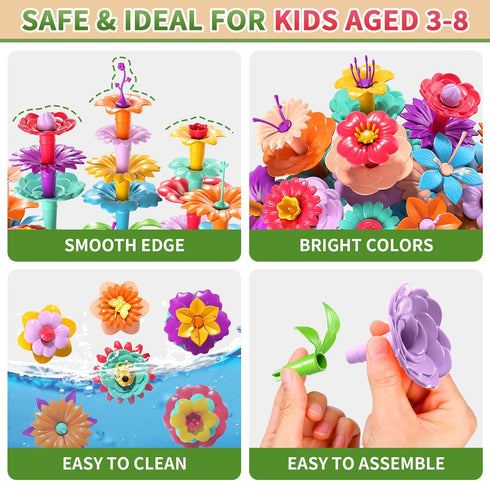 Garbo Star 148PCS 3 4 5 6 3 4 5 3-5 Flower Garden Building Toys for Year Old Girls, Educational Activity Preschool