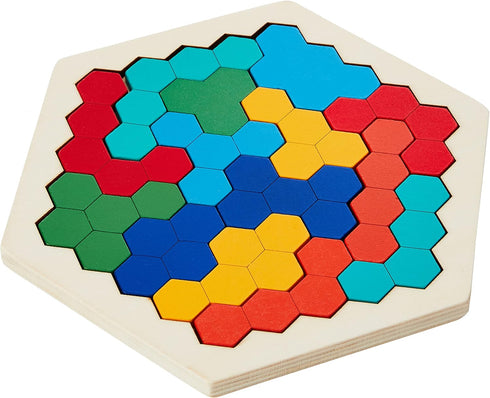 Coogam Wooden Hexagon Puzzle for Kid Adults - Shape Pattern Block Tangram Brain Teaser Toy Geometry Logic IQ Game STEM