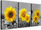 USIXA Sunflower Wall Art for Living Room Black White Flowers Wall Decor Yellow