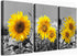 USIXA Sunflower Wall Art for Living Room Black White Flowers Wall Decor Yellow