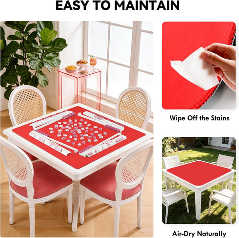31.5" 31.5", Red Mahjong Mat x NonSlip NoiseReduction Table Cover for Mahjong, Poker, Cards, Dominoes & Board Games