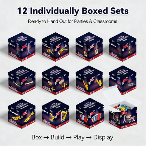 Set 12 Pack 6-12, FUN LITTLE TOYS Music Building Party Favor Toys, Mini Building Blocks Musical Instruments No