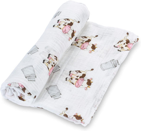 Swaddle Blanket | 100% Muslin Cotton | Gender Neutral Newborn and Baby Nursery Essentials, Registry | Cow Print