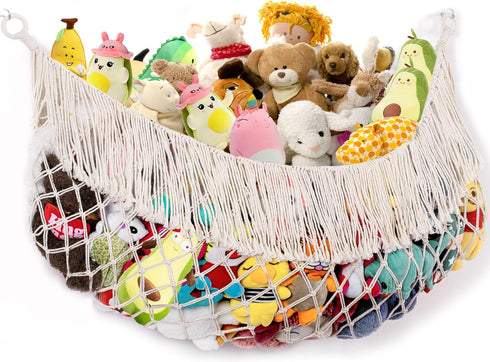 Stuffed Animal Hammock, Extra Large 56'' Long/Cream, Vertical Toy Storage Organizer for Plush Toys