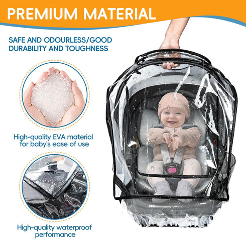 bemece Car Seat Rain Cover, Baby Car Seat Rain Cover Universal with Side Ventilation and Quick-Access Large Window