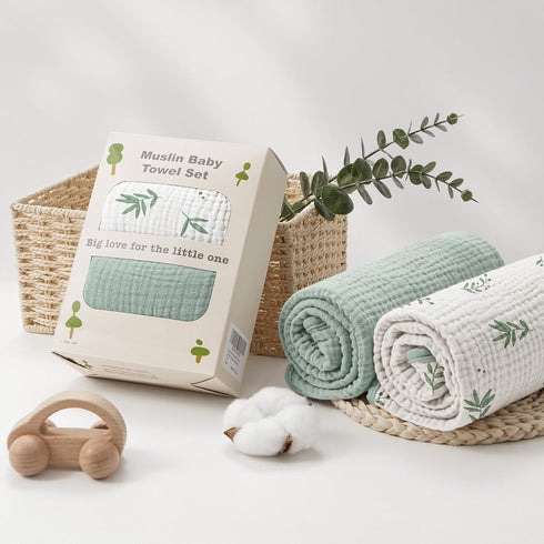 2 Pack 100% Susurration Thick Muslin Baby Towels, Cotton Soft and Absorbent Baby Bath Hooded Towel for Newborn, Infant