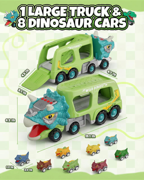 Cozycharm 9 1 8 3 4 5+ in Dinosaur Toys for Boys, Dinosaur Transport Truck with Pull Back Dino Cars, Toys for Year Old