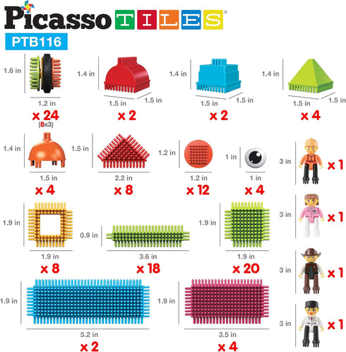 Picasso Toys 116pc Hedgehog Construction Building Blocks Set, Interlock Tiles with Idea Book, STEM Learning Kit for