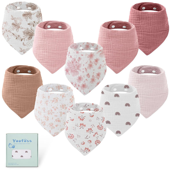 Yoofoss Muslin Baby Bibs 10 Pack 100% Organic Cotton 6-Layer Soft Absorbent