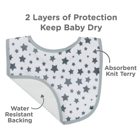 Neat Solutions 10 Pack Water Resistant Bib Set in Blue/Grey Assorted, 10 Count, 0+ Months