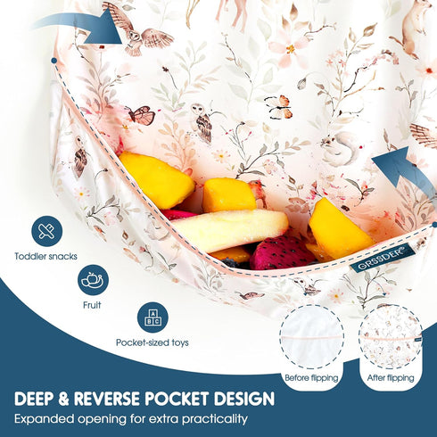 3-pack 6-36 GRSSDER Mess Proof Baby Feeding Bibs with Food Catcher Pocket, Soft Lightweight Waterproof Fabric Material