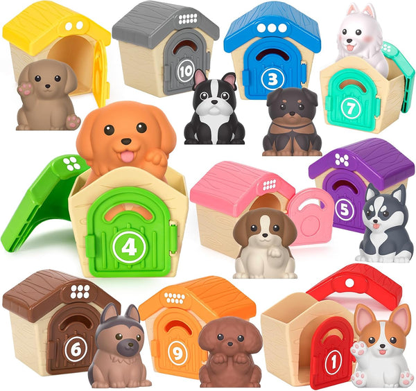 Aigybobo Learning Toys for Toddlers 1-3 Years, 20 Pcs Pet Dog Toys, Montessori Counting Matching Sorting Playset