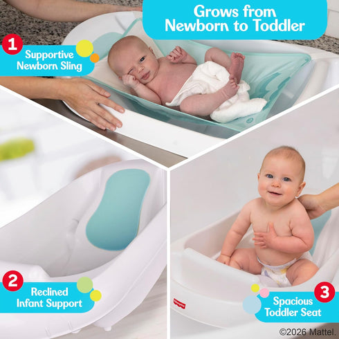 Fisher-Price 3-N-1 Grow with Baby Infant to Toddler Bath Tub with Supportive Sling