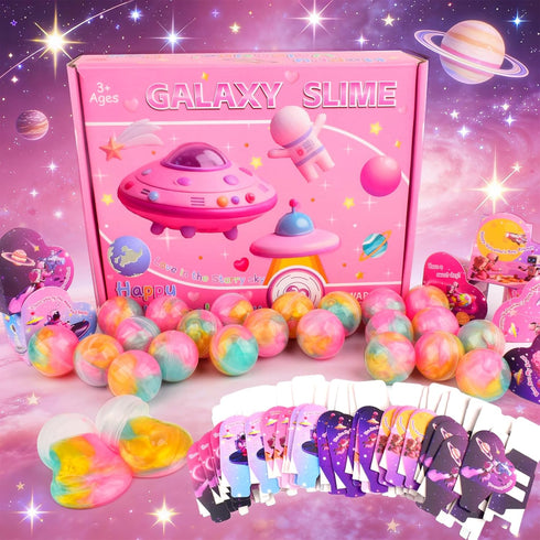 Dreunsto 30 Pack Valentines Day Gifts for Kids with Galaxy Slime, Valentine Classroom Exchange Prizes, Slimes Stress