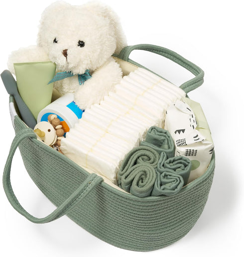 Natemia Diaper Caddy Organizer - Large, Lily Pad - Portable Rope Handles For Car Organizer - Three Compartments