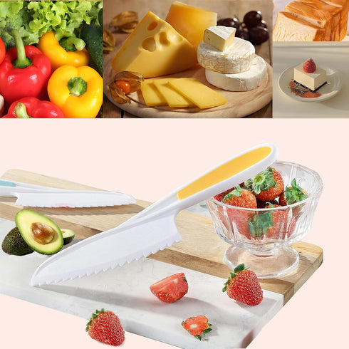 WALAWALA 4PCS Set Kids Knife for Real Cooking BPA Free with Plastic Toddler Play Kitchen Knives with Serrated Teeth