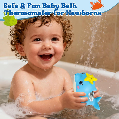 Baby Bath Thermometer, Dolphin Floating Bath Thermometer Baby for Newborns, Waterproof Bath Temperature Monitor