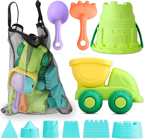 TOY Life Beach Toys for Toddlers Age 3-5, Sandbox Building Sets with Dump Truck, Sand Bucket, Waterproof Mesh Bag