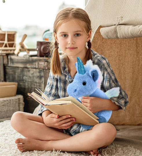 DolliBu Plush Blue Unicorn Stuffed Animal - Soft Huggable Toy, Adorable Playtime Gift for Kids and Adults, 9 Inches