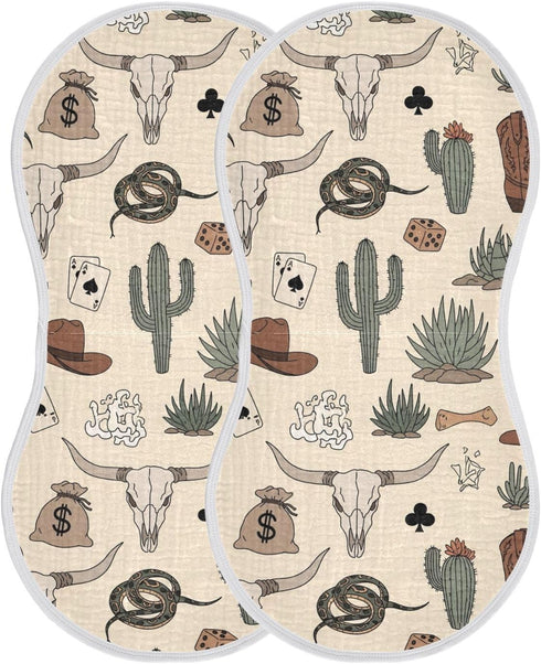 Emelivor Set 4 Western Cowboy Gray Pattern Muslin Burp Cloths for Baby Super Soft Baby Burp Cloths of Absorbent Baby