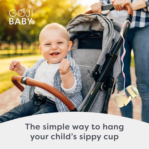 Goji Baby 0-36 Bottle Bungee Cord Strap - Tether with Bungee Cord for Stroller - Dishwasher Safe Strap with Sippy Cup