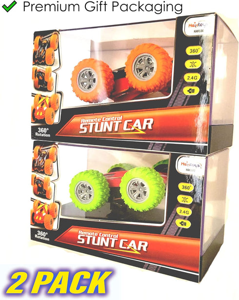 Haktoys 2 Pack Mini Remote Control Stunt Car, High Speed RC Rotating & Tumbling Double-Sided Toy Vehicle for Kids