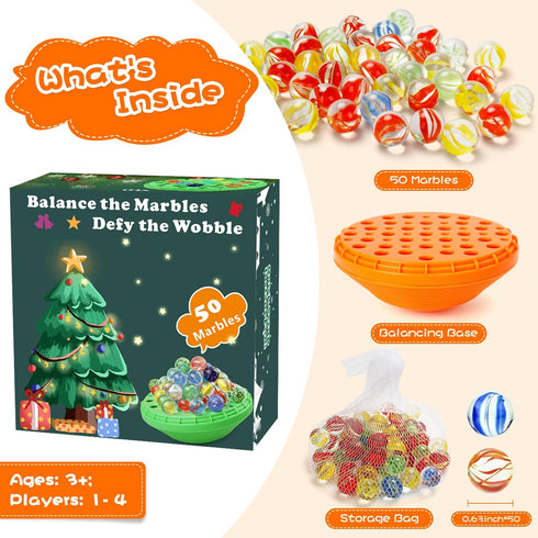 50 1-4 Marble Balance Game - Colorful Marbles with Built-in Storage, Fun Family Challenge for Players, Educational Toy
