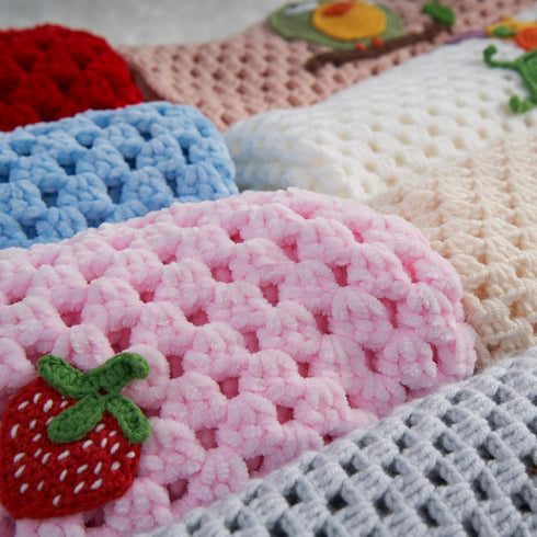 Handmade Baby Blanket with Crochet Strawberry Design Warm, Soft and Playful Gift for Babies, Perfect for Crib