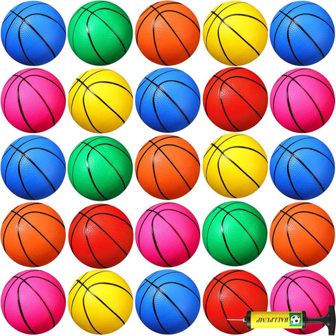 Leitee 30 Pcs Mini Basketballs with Pump 6 Inch Colorful Indoor Outdoor Replacement