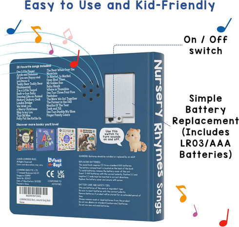 28 28-Button 1-3 LEARNING BUGS Fun Favorite Nursery Rhymes Sing Along with Nursery Rhymes, Musical Books for Toddlers