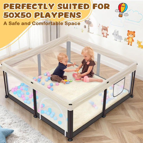 Yozoia 50 50, Tummy Thick Baby Play Mat for Floor x Ultra Soft Playpen Mat, Machine Washable Time Foam, Non-Slip Bottom