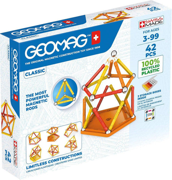 GEOMAG Magnetic Sticks and Balls Building Set, Classic 42 Piece, STEM & Educational Magnet Toys, 100% Recycled Plastic,