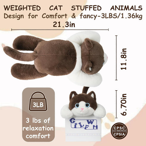 21.3" 3 lbs GILFWM Weighted Stuffed Animals Cat - Cute Toy Pillow Plushie Gifts for Kids Boys Girls & Adults, Soft