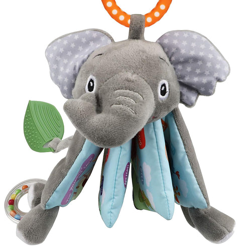 Touch and Feel Elephant Crinkle Book - Baby Toy with Rattle and Teether
