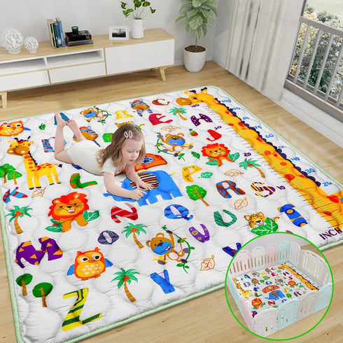 Mfmiudole 50"50" Baby Gyms Playmats for Playpen, Safari Zoo Alphabet Play Mat Waterproof ABC Learning Mat Jungle Themed