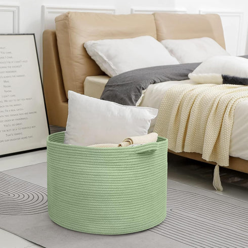 22" 22" 14" MEGASKET Extra Large Green Basket, X X Woven Cotton Rope Baskets for Blankets, Nursery Laundry Basket, Cute