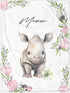 Novusopt Personalized Baby Rhinoceros Floral Blanket with Name for Newborn Toddler Girl, Soft