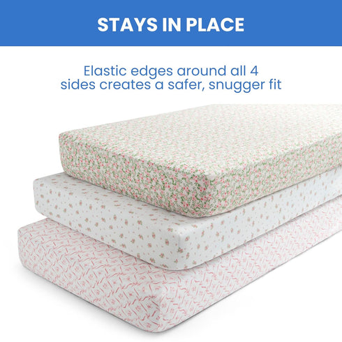 28x52 Inch (Pack 3), Delta Children Fitted Crib Sheets for Girls and Boys - Crib Sheet for Standard Crib and Toddler