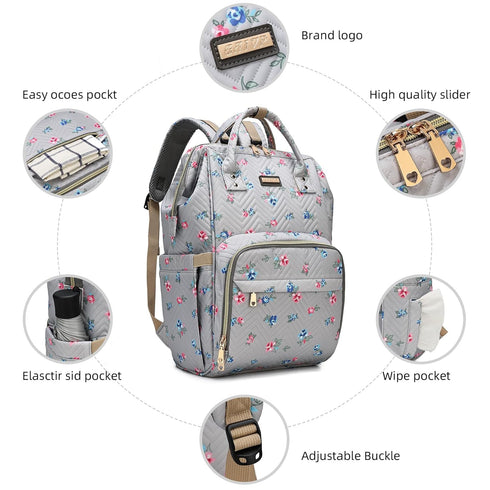GAIVP Backpack Diaper Bag for Women, Baby Bags for Girls,Diaper Bag with Changing Pad, and Insulated Pockets-Grey