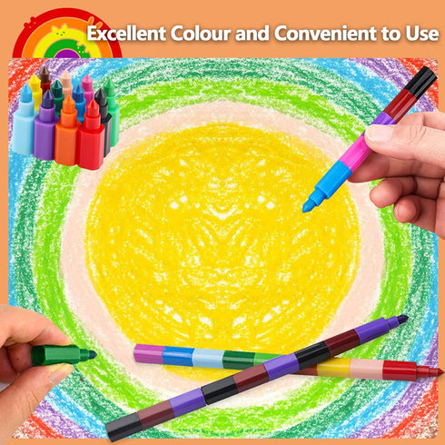 DueHoppee 18 Crayon,12-Colors-in-1 (18) Pcs Stackable Crayons,Mini Crayons for Kids Party Favors,Bulk Stacking
