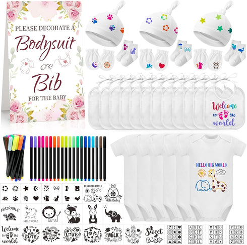 AryiHitt 78PCS Baby Bib Bodysuit Baby Shower Set Baby Shower Game Sign Baby