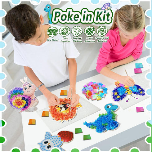 mom&myaboys 4-8 Poke A Dot Art Kit - Animals Theme with Snail, Lion, Owl, Squirrel, Butterfly | No-Mess Sewing Craft