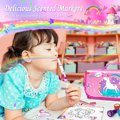 56 4-6-8 4-8 56) weirtoya PCS Washable Scented Markers with Glitter Pencil Case, Mermaid Unicorn Arts and Crafts