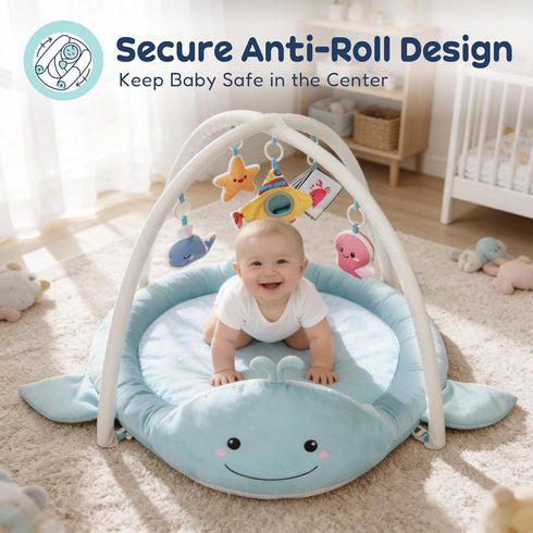 Tummy 012 Baby Play Mat, Whale Time Mat with Toys, Baby Activity Gym for Infants Months Sensory Floor Mat for Boys