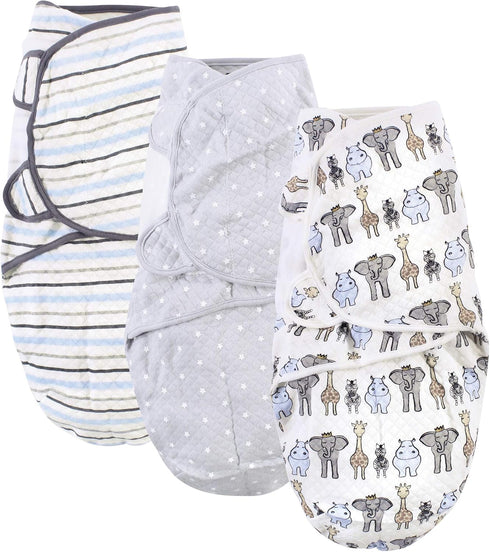 Hudson Baby Unisex Baby Quilted Cotton Swaddle Wrap 3pk, Royal Safari, 0-3