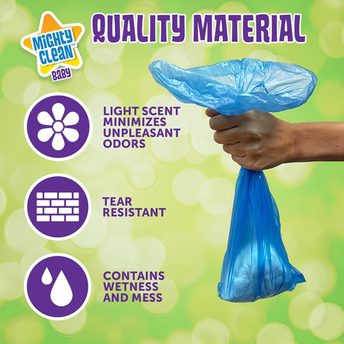 Mighty Clean Baby 72 Count Disposable Diaper Bag Refill Rolls with Light Powder Scent