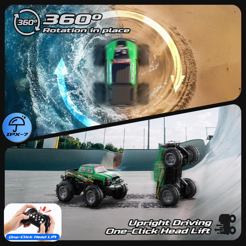 BG028 IPX7 2.4GHz 4WD 360Rotation,Flowing Light,40mins DEERC Amphibious RC Monster Truck/Boat, Waterproof Remote