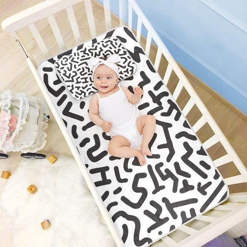 SyXIOP 28" 52" Black Abstract Irregular Lines Cooling Baby Crib Mattress Protector x Absorbent Bed Pads Washable