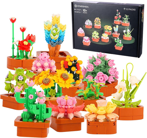 BIZNESMEN 1403 PCS 3.6mm Mini Succulent Flower Building Blocks Set - 12 Pack