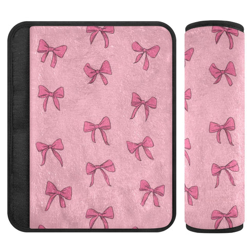 Vdsrup 2 Pack Seat Belt Covers Pink Bow Ribbon Car Seat Strap Covers Super Soft Cute Coquette Car Seat Neck Cover